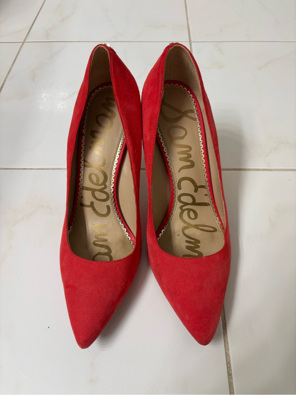 Sam Edelman Red Suede Pointed-Toe Pumps